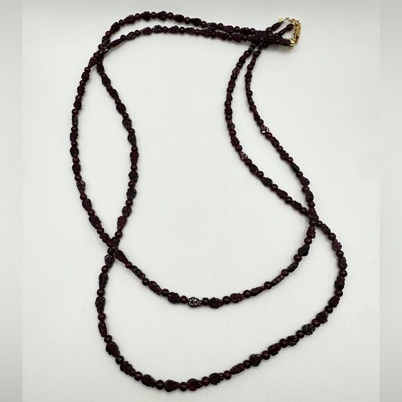 22" double strands, ALL garnet beaded necklace with gold over 925 clasp! - Picture 3 of 14